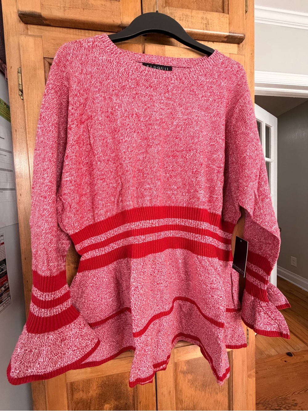 Eloquii Red Striped Crew Neck Sweater